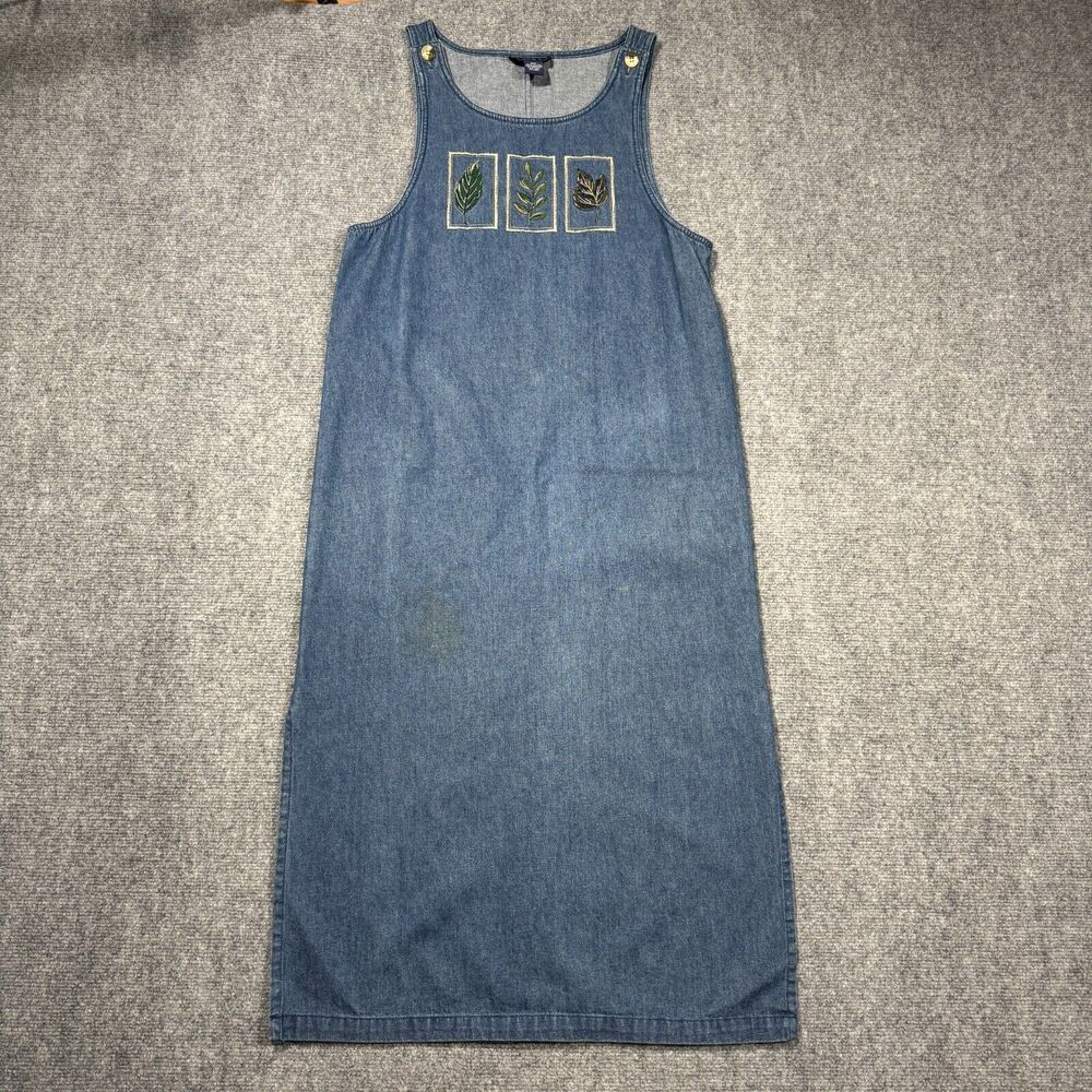 Vintage Ty Denim Dress Jumper Womens 10 Plants Art Y2K 90s Cottagecore